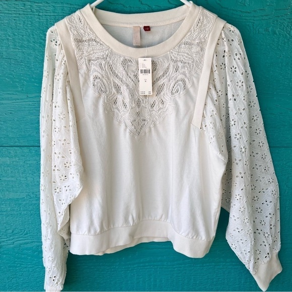 ANTHROPOLOGIE PILCRO WASHED EYELET SWEATSHIRT IVORY SIZE MEDIUM NWT - Picture 6 of 13